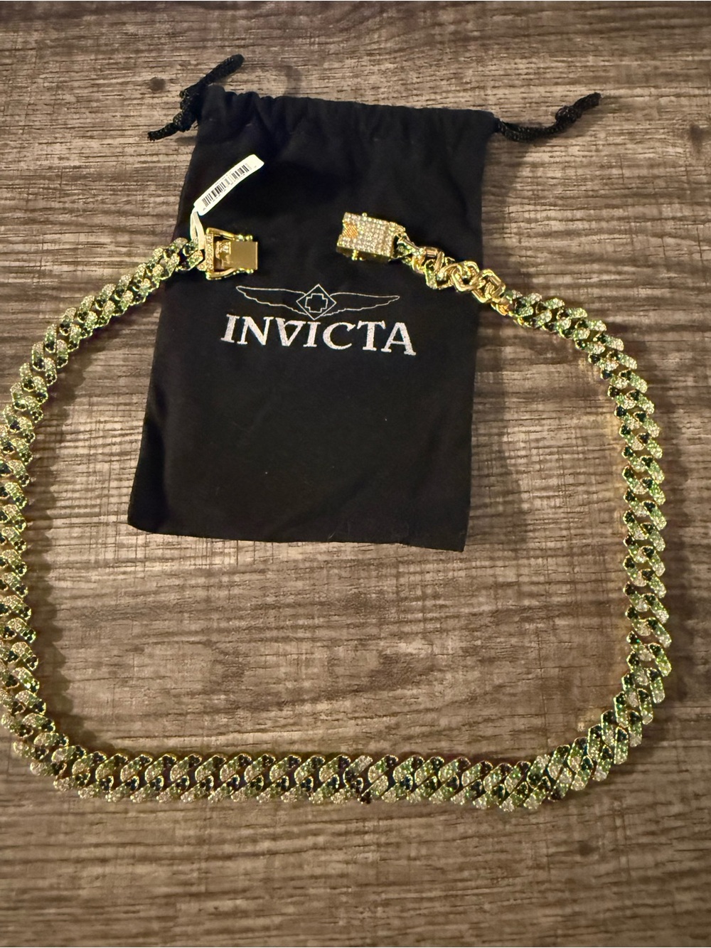 Invicta Elements Men’s XL Drip Chain Gold Cuban Link Necklace with Green Stones